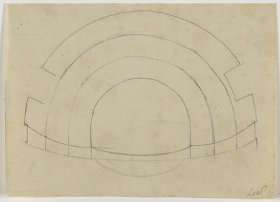 214946 Plattegrond van het ontworpen orkest in de concertzaal van het Gebouw voor Kunsten en Wetenschappen (Mariaplaats ...